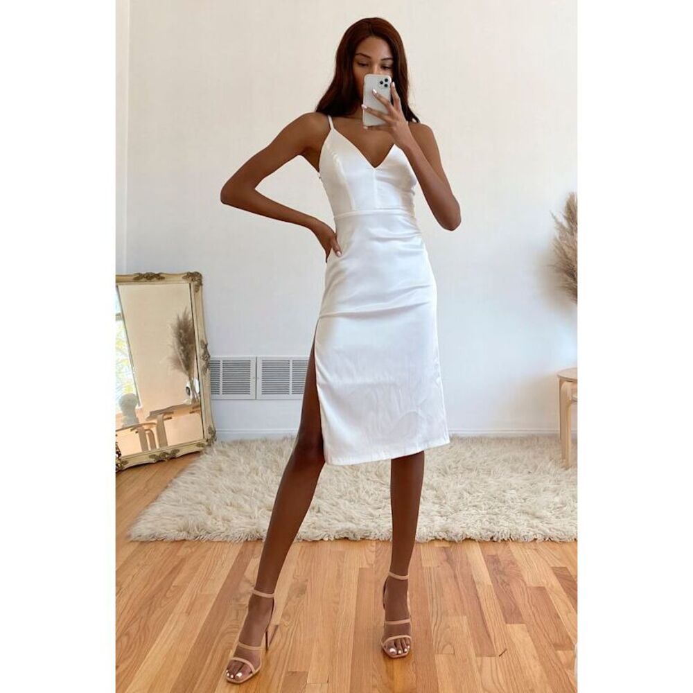 Lulus Stunning Sight White Embroidered Lace Satin Midi Dress - Size XS